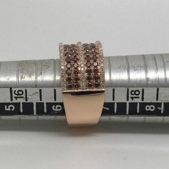 18k Rose Gold with Orange & White Round Brilliant Cut Diamonds Size 6.5 - Picture 8 of 9
